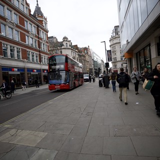 Double-Decker Bus on Busy London Shopping Street