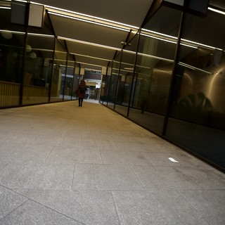 Modern Underground Transit Station Corridor at Night
