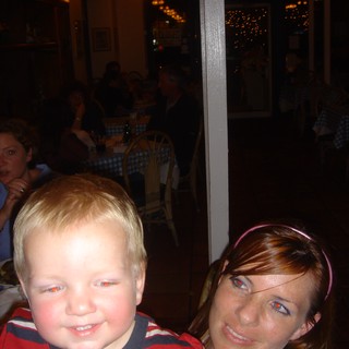 Mother and Young Son Dining Out Together