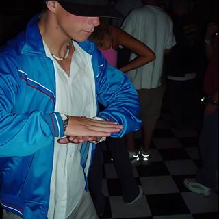 Blue-Jacketed Aaron Guiel with Baseball Cap