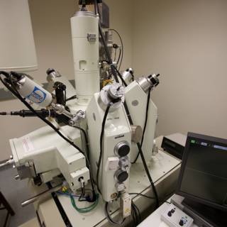 Microscope with Computer Monitor and Wires