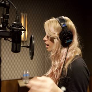 Pink-haired diva in the studio