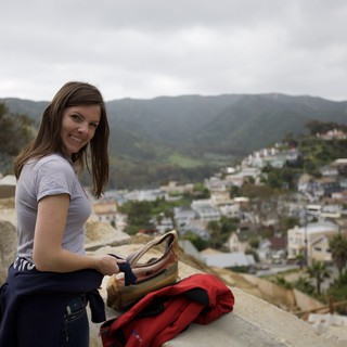 Smiling Woman Overlooking Avalon Bay on Catalina Island