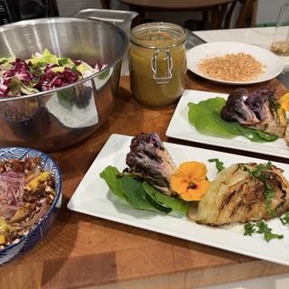 Elegant Home-Cooked Meal with Grilled Vegetables and Salad