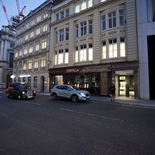 Twilight Street Scene in London Financial District