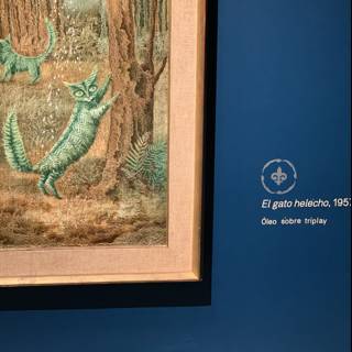 Blue and Green Creature in Wood Frame