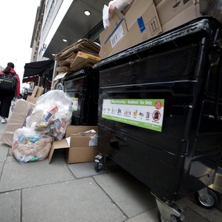 Overflowing Recycling Bins on London Street