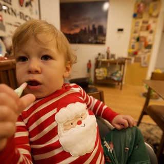 Toddler Being Fed During Holiday Season at Home