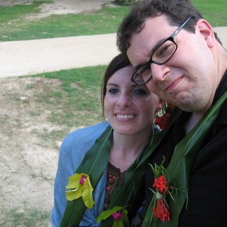 Couple Adorned with Tropical Leis in Fiji