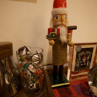 Traditional Nutcracker with Holiday Decorations Display
