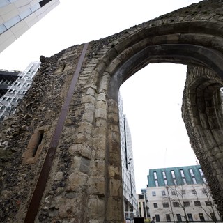 Ancient Roman Arch Amid Modern London Towers