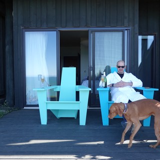 Relaxing with Champagne on Modern Deck