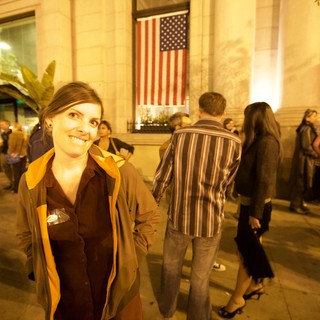 Election Night Celebration on a City Sidewalk