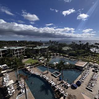 A Breathtaking Aerial View of the Harbor and Pool at our Wailea Resort