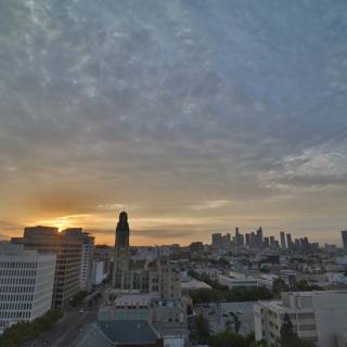 Sun Setting over Los Angeles Skyline