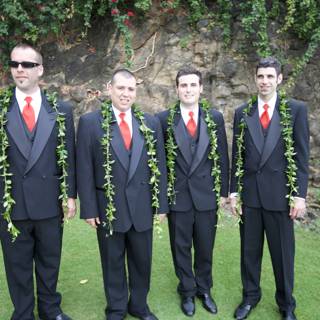 Maui Wedding Party with Flower Arrangements and Formal Wear