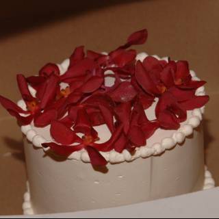 Delicate White Cake with Red Flower Decorations