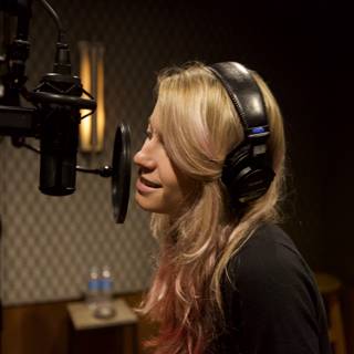 Pink-haired Woman in the Recording Studio
