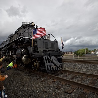 Union Pacific Big Boy Steam Locomotive Under Stormy Skies