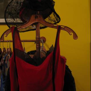 Red Velvet Dress and Hat on Display