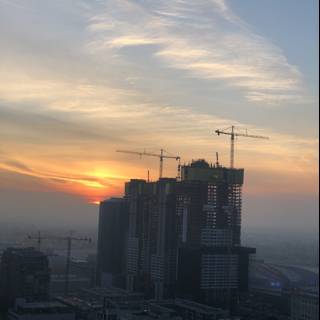 Urban Sunset at Construction Site