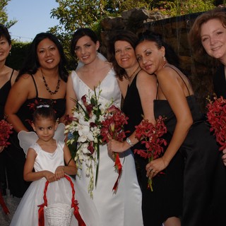 Bride and Bridesmaids Celebrate Outdoor Summer Wedding