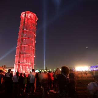 The Red Tower of the Urban Metropolis at Night