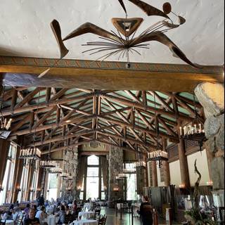 Wooden Restaurant Structure with Sculpture