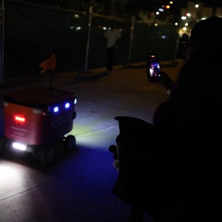 Coco Delivery Robot Navigates Night Festival Sidewalk