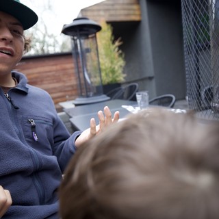 Candid Conversation on a Modern Outdoor Patio