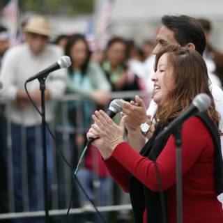 Woman Takes the Stage at 2006 Student Protest