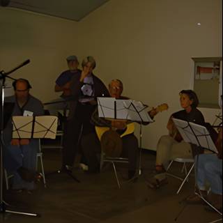 Group Performance of Musicians Playing Instruments on Chairs