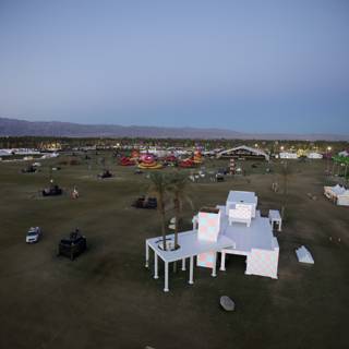 Aerial View of Massive White Tent in the Field during Coachella