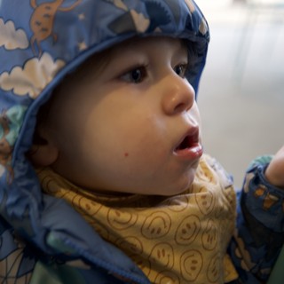Young Child in Blue Dinosaur Bucket Hat Portrait