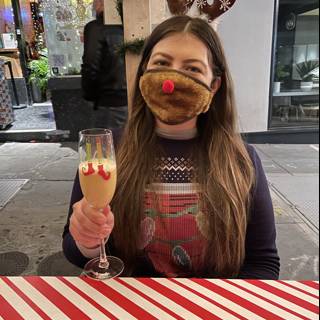 Reindeer-Horned Woman Enjoying a Festive Sundae