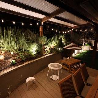 Cozy Nighttime Backyard Patio with String Lights
