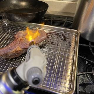 Grilled Mutton Steak on a BBQ Grill