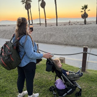Golden Hour Beach Moment with Mom and Child