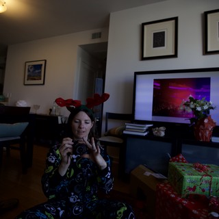 Christmas Morning in Reindeer Antlers with Camera