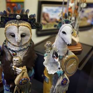Ornate Barn Owl and Unicorn Art Dolls Display
