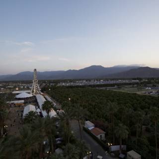 Aerial View of Palm Trees and Mountains at Coachella