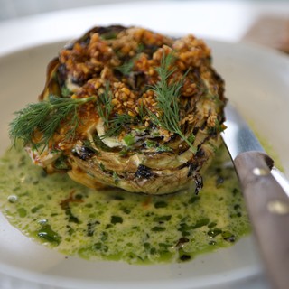 Artfully Plated Roasted Cabbage with Herb Sauce