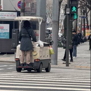 Urbane Encounters: Man with Cart in Seoul