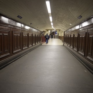 Underground Corridor with Wood Paneling in London Metro
