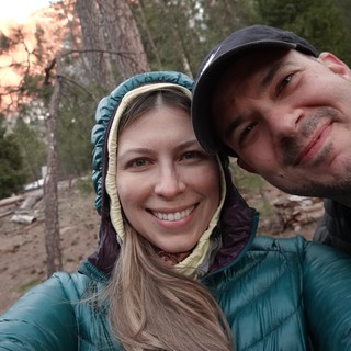 Couple's Cozy Camping Selfie at Sunset