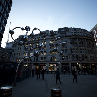 Molecular Sculpture at Dusk in London Plaza