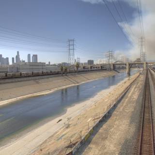 Train tracks and city skyline