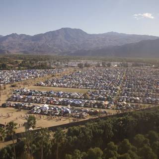 Aerial View of Coachella Campground with the Mountains in the Background