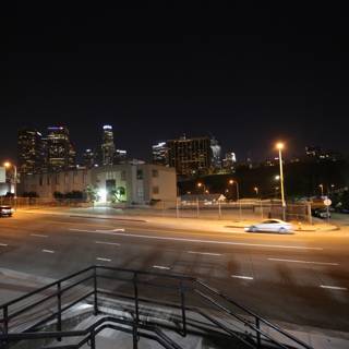 Nighttime drive through a bustling city