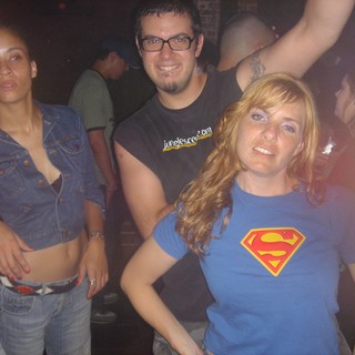 Night Club Friends Posing in Superman Shirt 2004